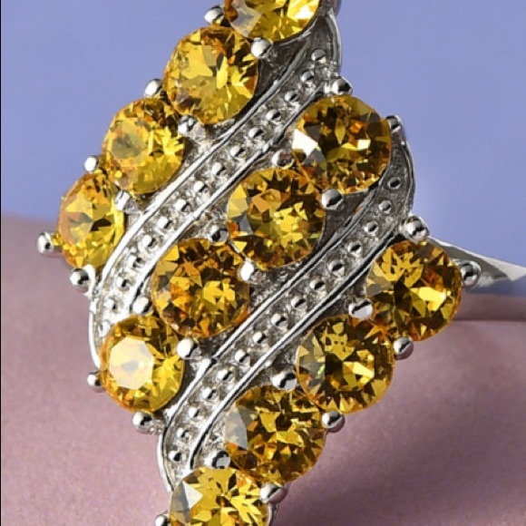 KARIS Light Color Topaz Crystal Elongated Ring in Platinum Bond - Picture 3 of 8